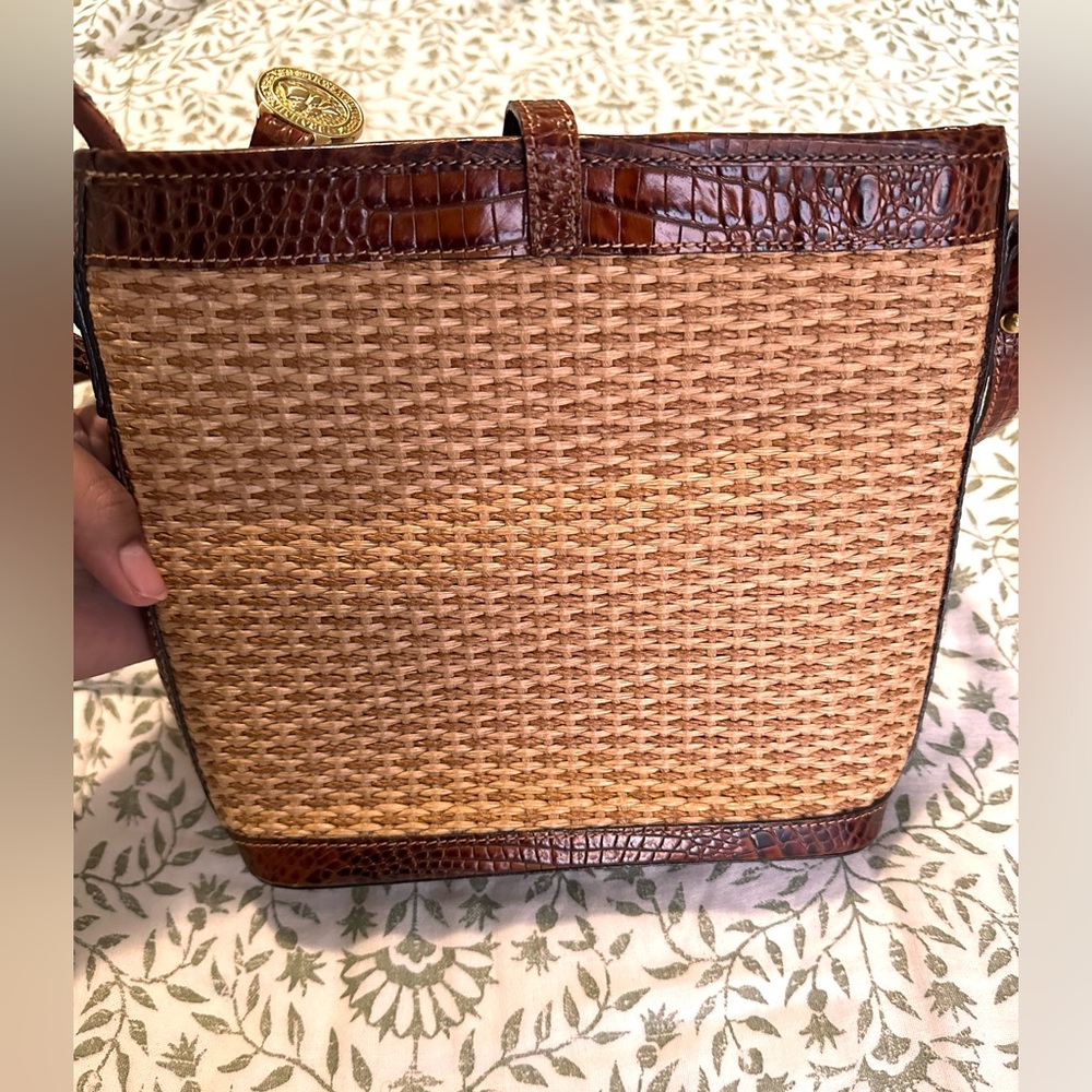 Brahmin Tisbury Collection Woven Straw & Croc Leather Purse/Crossbody - Picture 8 of 16